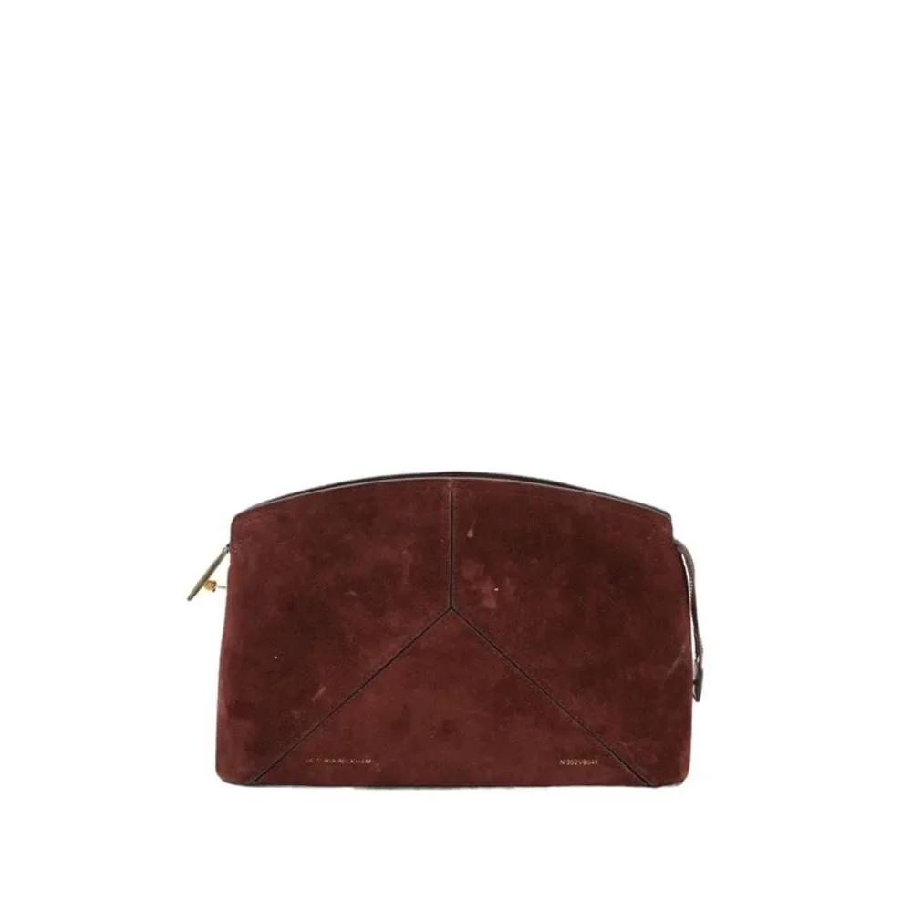 Victoria Beckham Womens Suede Zipper Closure Clutch Handbag Brown